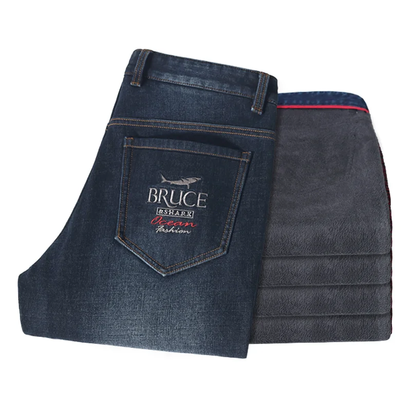 New Fleece Winter Men's Jeans Bruce&Shark Straight Leg Loose Stretch Jeans Men Fashio Casual Big SIZE 42 Men's Jean 5