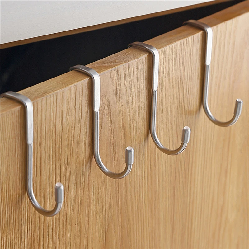 Stainless Steel Hook Free Punching Double S-Shape Hook Kitchen Bathroom Cabinet Door Back Type Coat Towel Storage Hanger
