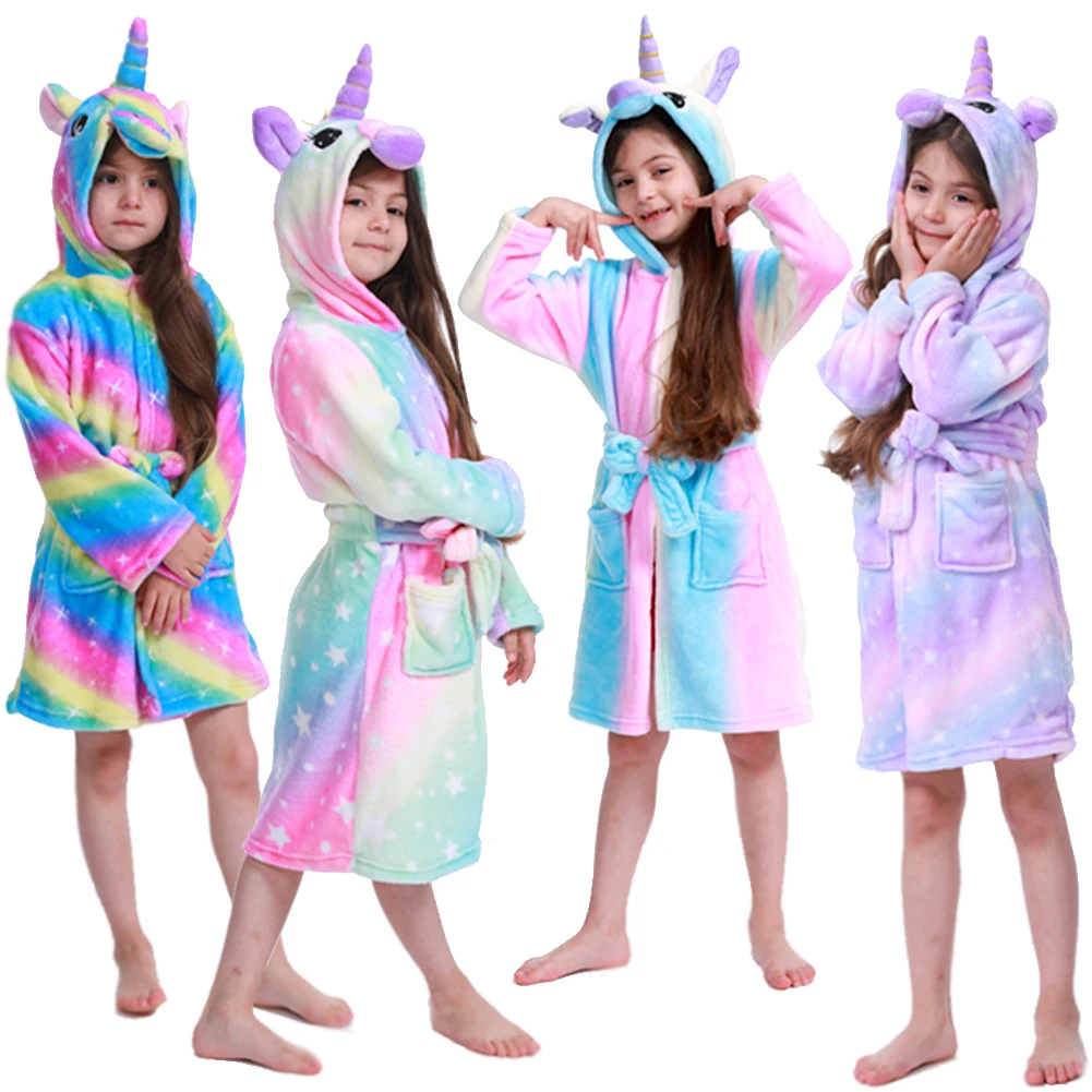 Pink Princess Bath Robe For Girls 3-12 Years Unicorn Kids Bath Towel Robe Kigurumi Winter Baby Girl Bathrobe child bathrobe,kids robe