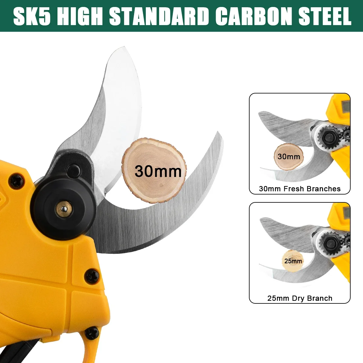 HECUS 30mm Brushless Electric Pruner Shear 1500W Cordless Rechargeable Fruit Tree Garden Power Tools For Makita 18V Battery 6