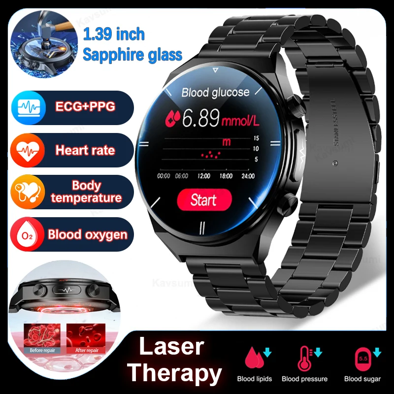 

2023 New Three high laser physiotherapy Smartwatch Men ECG+PPG Body Temperature Health Monitoring Smart Watch For Android IOS