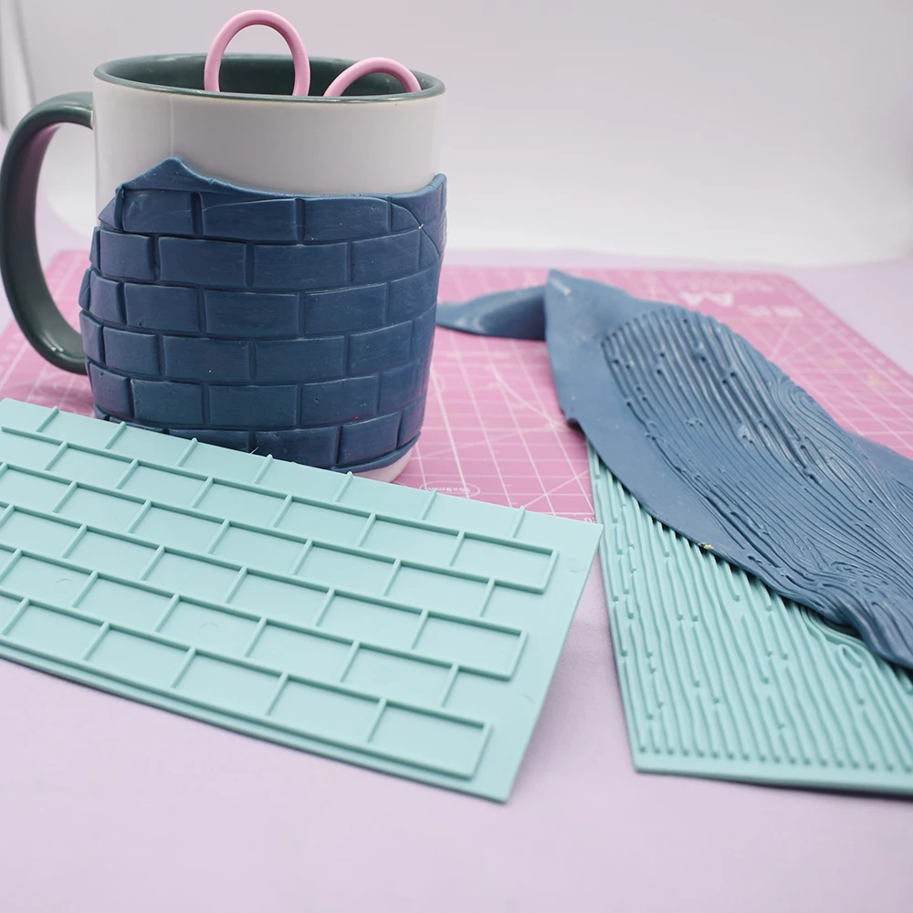 폴리머 클레이 질감 엠보싱 매트 조약돌 돌 Birck Bark 만다라 꽃 패턴 클레이 모델링 도자기 취미를위한 인쇄 도구