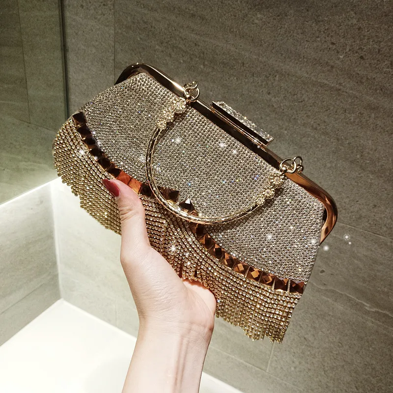 

Luxury Fashion Crystal Women Evening Bag Diamond Tassel Pearl Party Purse Clutch Bags Small Dress Bag Diagonal Banquet Bags