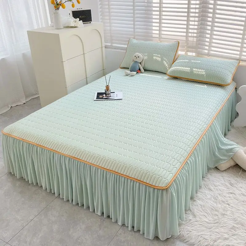 

Latex Thicked Summer Mat Quilted Bed Skirt For Bed Cool Feeling Ice Rayon Matress Cover Pillowcase Soft Breathable Cooling Mat