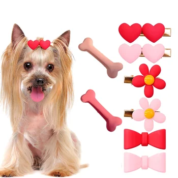Fashion Pink Flower Heart Shape Dog Hair Clips Pet Hairpin Cute Puppy Hair Decor Bows Girls Gifts for Small Dogs Supplies