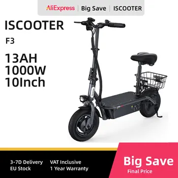 ISCOOTER F3 City E-Scooter 1000W Motore Escooter 48V 13AH Batteria Pieghevole Scooter Elettrico Per Adulti 10 Pollici Tubeless Pneumatico Escooter