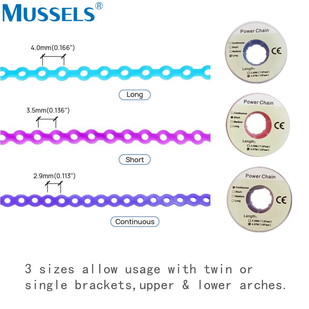 Bomaoer Orthodontische elastische ketting voor beugels, spoel power chain continu 10 maten (paars