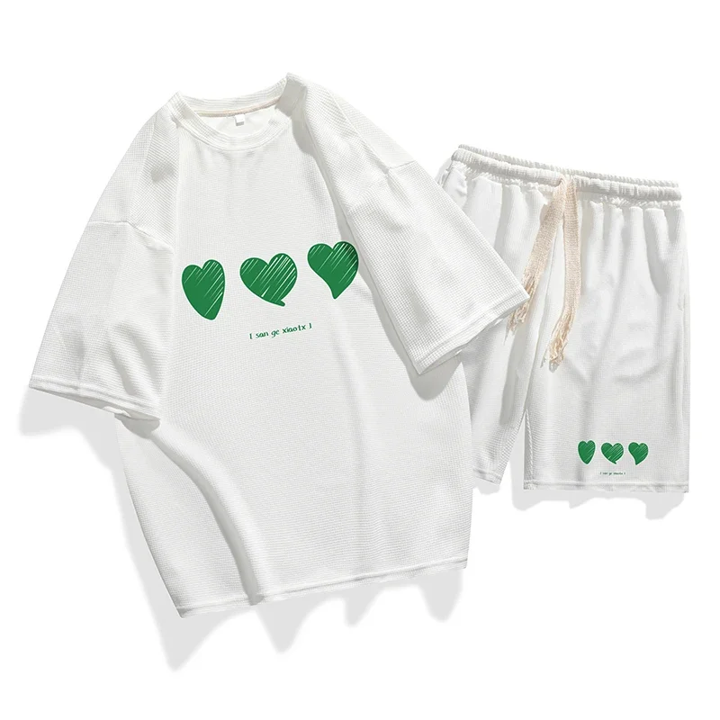 Summer Solid Shorts Sets Men Casual Two Pieces Short Sleeve T Shirts and Short Pants Man
