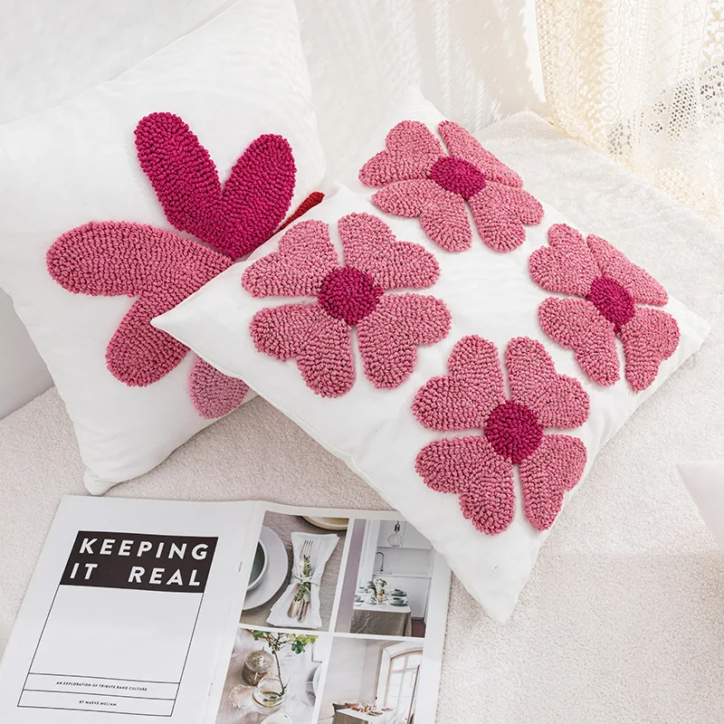 

Cotton Flower Hemp Rope Pillowcase 45*45cm Embroidered Simple Geometry Sofa Pillow Living Room Bedside Cushion Pillows