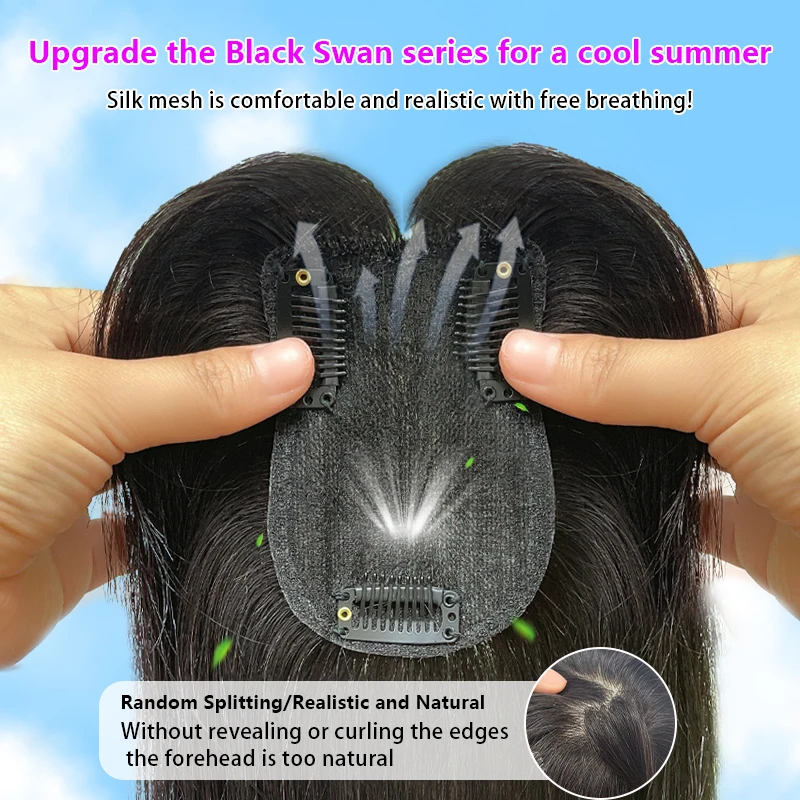 Human Hair Hairnet 7X10cm French Bangs Toupee 25cm Straight Clip in Hair Extension Improve Volume Topper Pieces