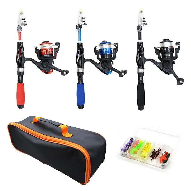 Kids Fishing Rod Wear-resistant Fishing Set with Beginner's Guide Travel Bag Bait Box Handbag and Wheel fishing pole set