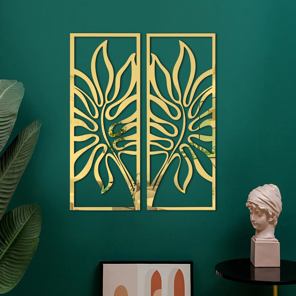 Description Picture 4 of item1PC Leaf Photo Frame Mirror Stickers DIY Decal Self-Adhesive Background Living Room Bedroom Mural Home Decor Stickers