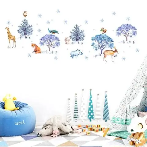 

Snow land Animal Wall Stickers bedroom living room Background home decoration Mural Christmas decor Wallpaper Art Decals sticker