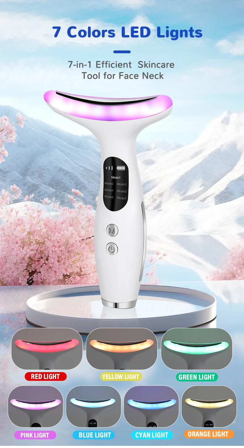 Portable 7 in 1 Neck Face Beauty Device Microcurrent Vibration Facial Massager f