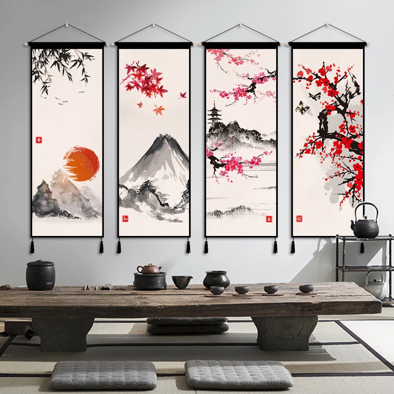 

Chinese Style Flower Scroll Wall Painting Canvas Poster Vintage Room Decor Aesthetic Living Room Office Decoration Wall Tapestry
