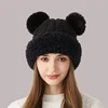 Winter Warm Knitting Hat For Women Double Pompom Thick Plush Cap Solid Color Ladies Anti-cold Ski Snow Beanie 3