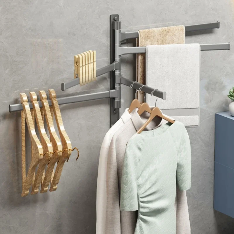 Towel Rack Rotatable Swing Arms Wall Mounted Bracket 2-5-Bar Aluminum Towel Bars Hanger Organizer Bathroom Kitchen Save Space