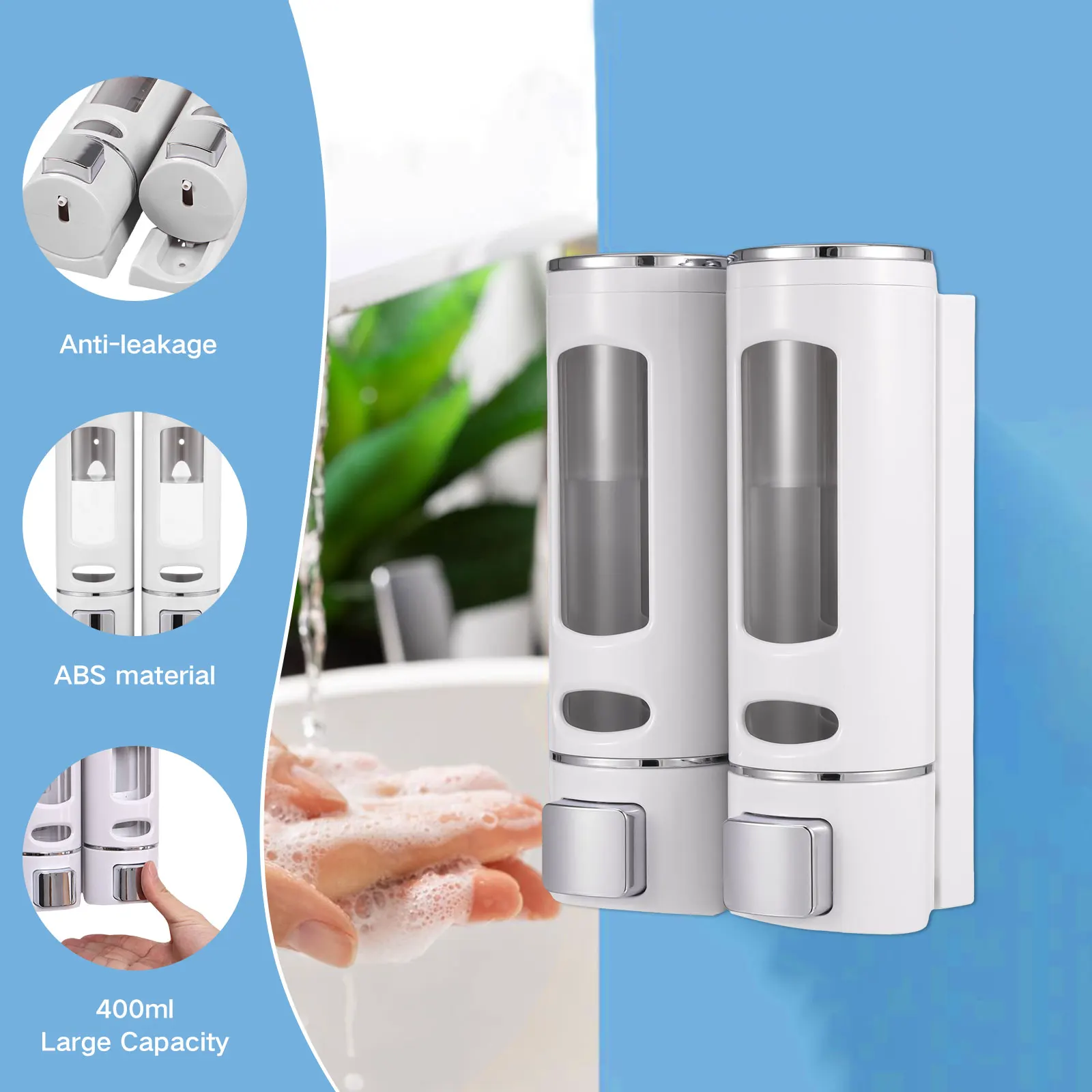 2Pcs/3Pcs 400ml Shower Soap Dispenser Wall Mounted Shampoo and Conditioner Dispenser Adhesive Handwashing Fluid - Image 4