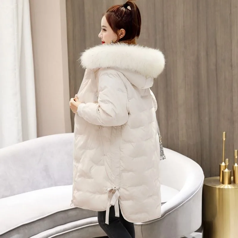 

Winter Down Jacket Women's Hooded Real Fox Fur Collar Long Coat 2023 Korean Style Loose Thicked Warm White Duck Down Overcoat