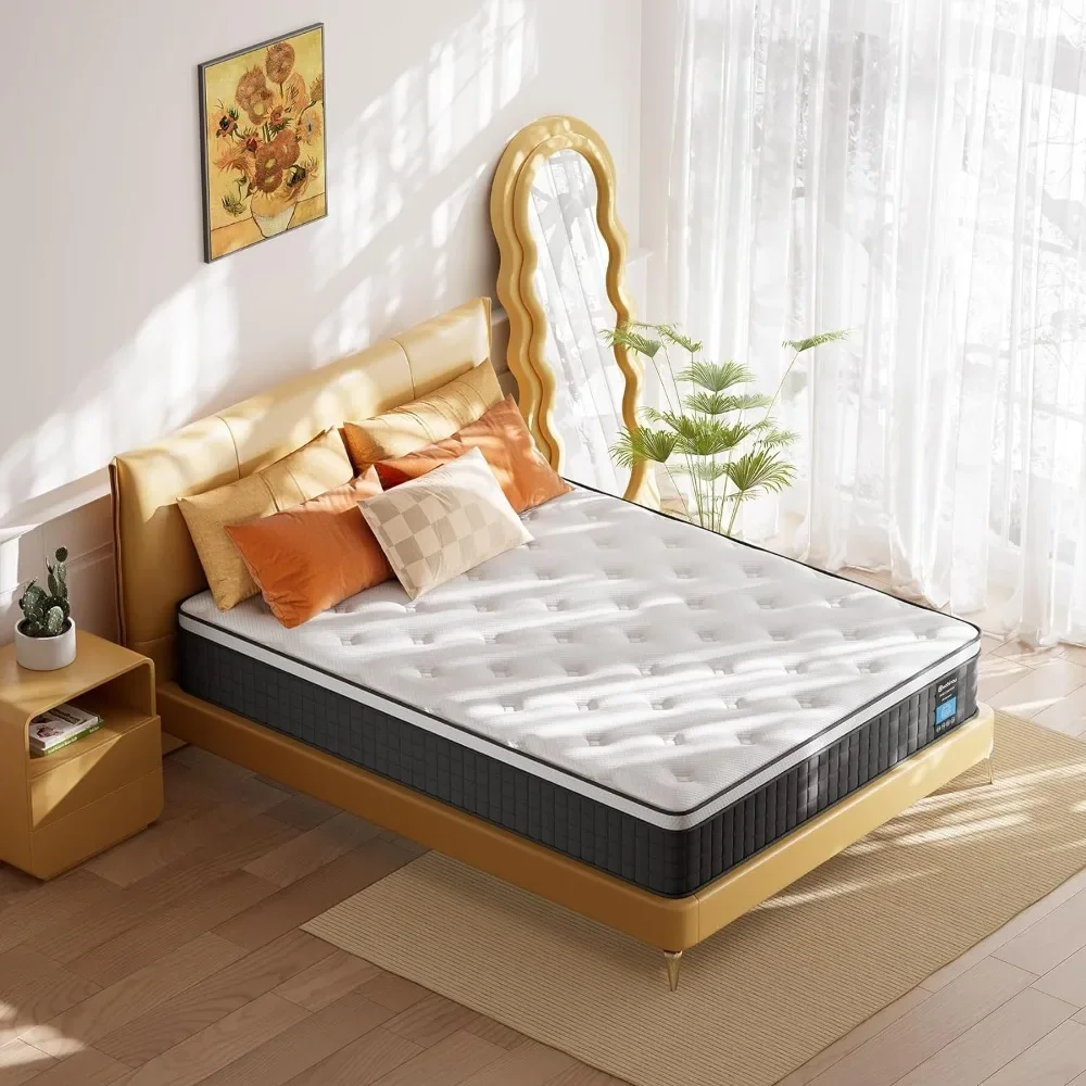 

10 Inch Queen Size Mattress, Hybrid Mattress in a Box with Gel Memory Foam, Back Pain Relief & Cooling, Medium Firm Support