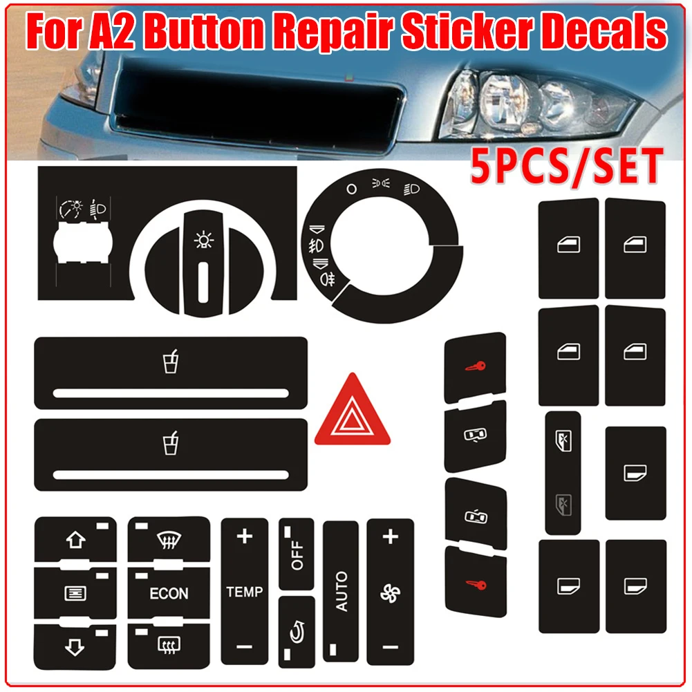 

5Pcs Car Button Repair Stickers Decals Worn Switches Car Air Condition Climate Control Button Repair Stickers Decal For A2 96-03