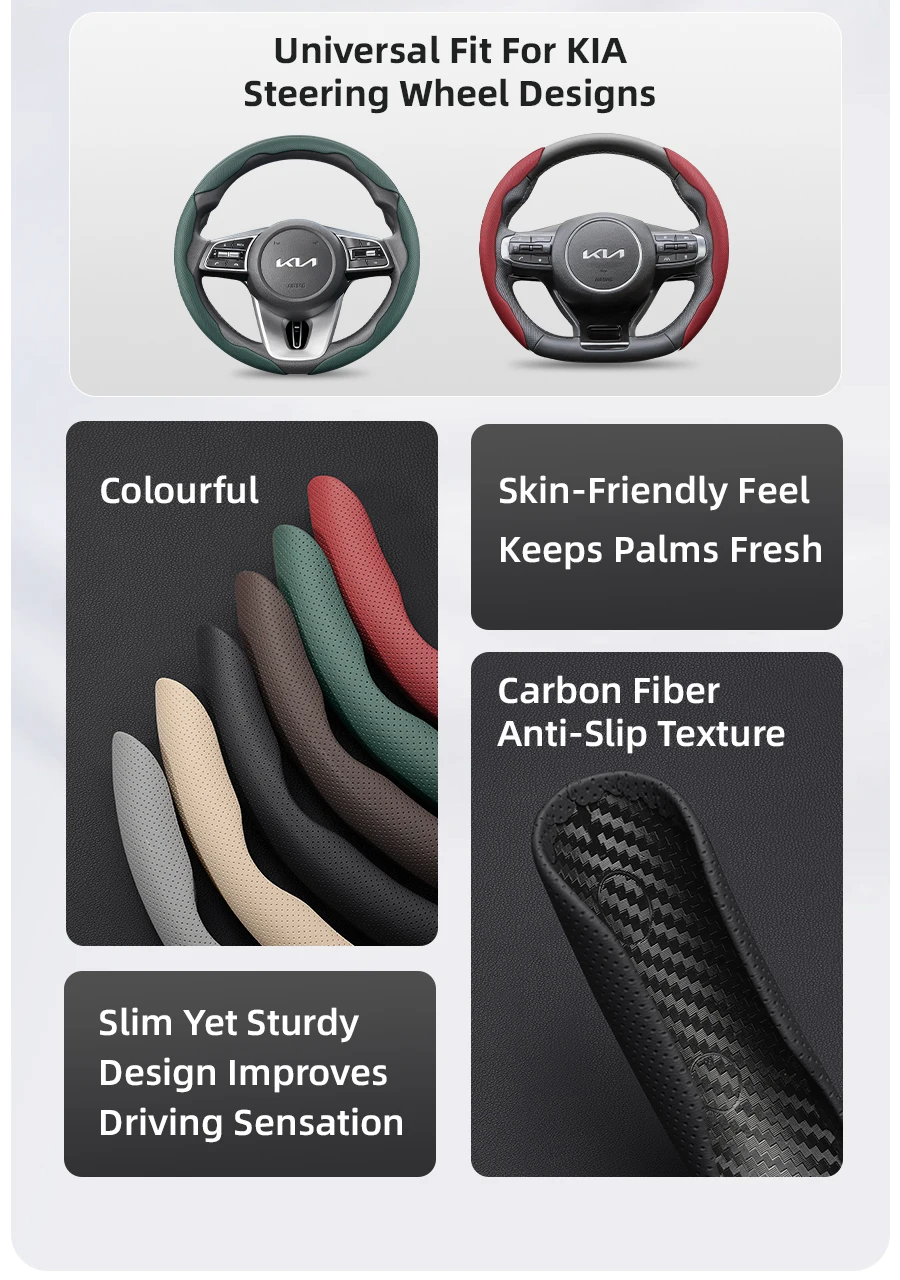 Geeignet für Kia, atmungsaktiver Lenkradbezug aus perforiertem Leder, segmentiert, rutschfest, langlebig, Ceed Picanto Sportage Optima Ev3 Rio 3. Cerato Stonic Niro Xceed K3 Morning Soul K4 Forte K2 Green – Detail 4