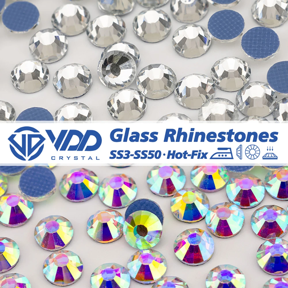 VDD SS3-SS50 001 Kristall und 055 Kristall AB HotFix Glasrhinestones Hochwertige Glas-Kristall-Flachsteine Strass-Steine