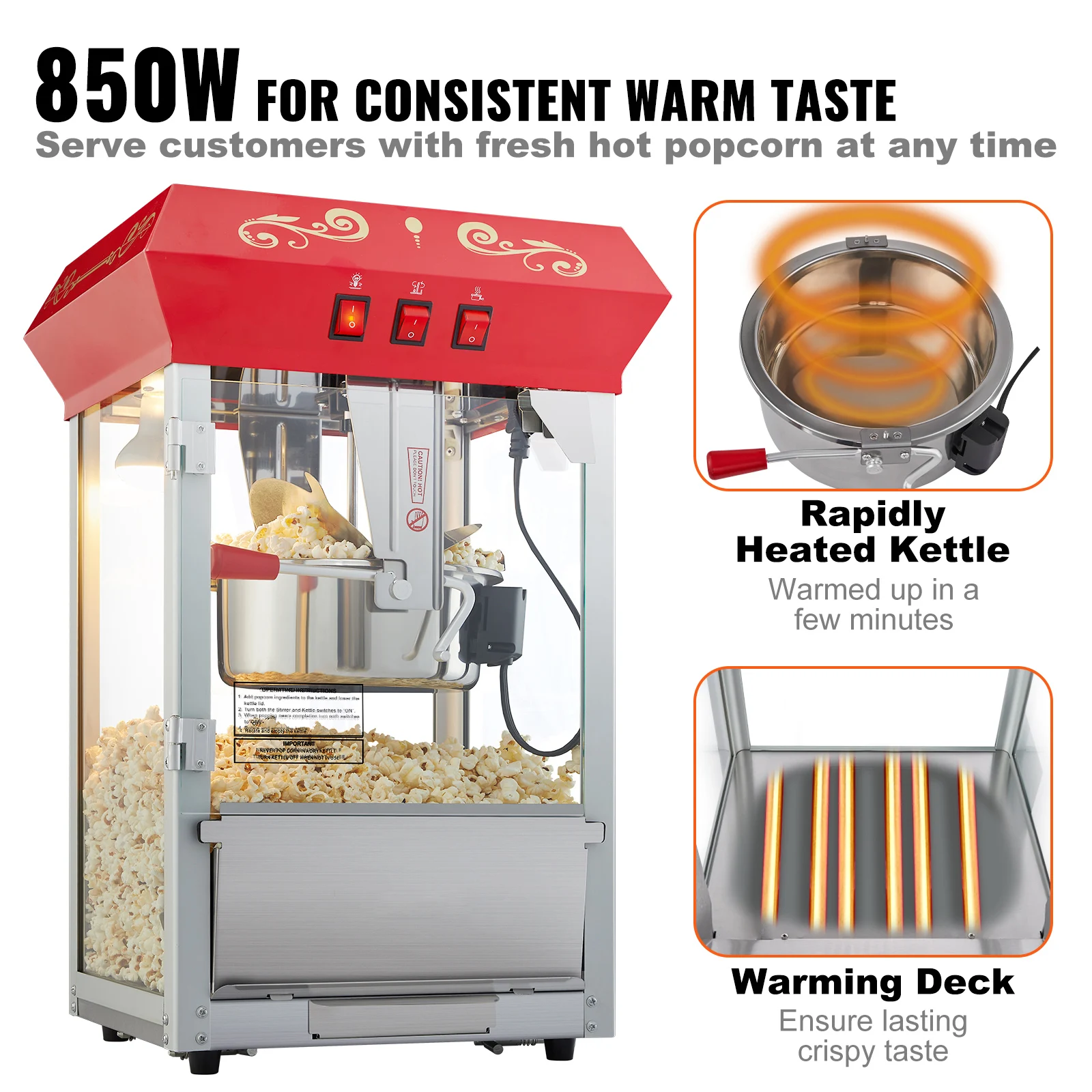 Commercial Countertop Popcorn Machine with Tempered Glass