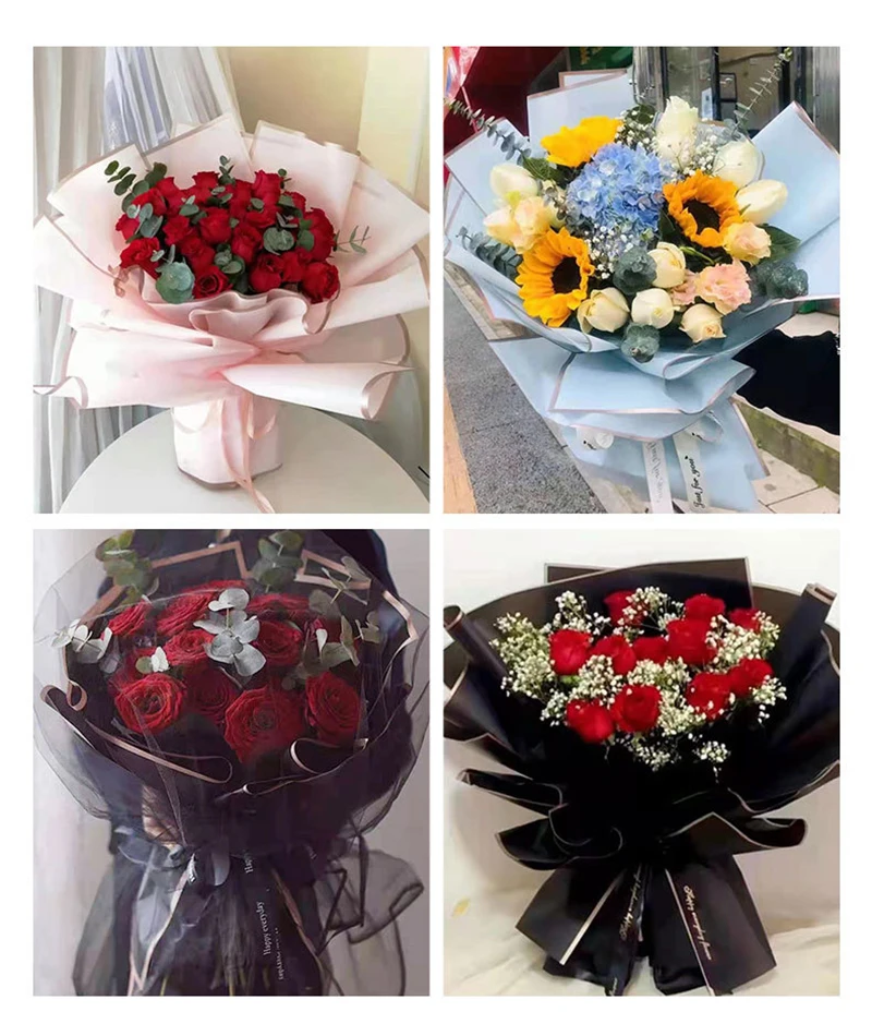 20pcs 황금 테두리 꽃 꽃다발 포장지 골드 라인 반 투명 선물 종이 꽃집 꽃다발 방수 종이