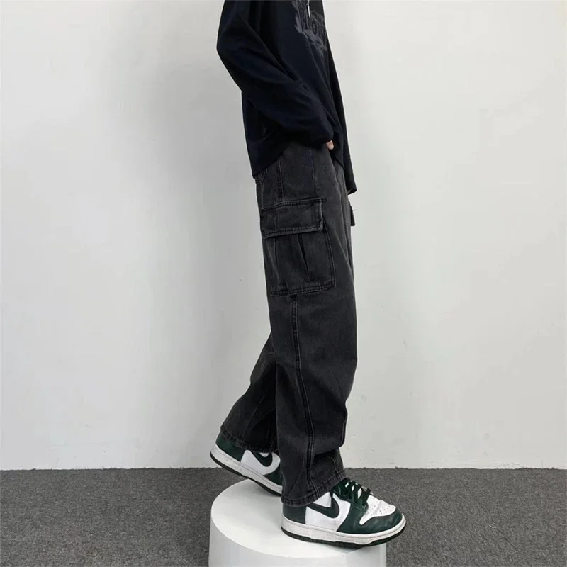 Baggy Straight Men's Cargo Jeans Fashion Streetwear Hip Hop Wide Pants Harajuku Y2K High Street Korean Male Denim Trousers 3