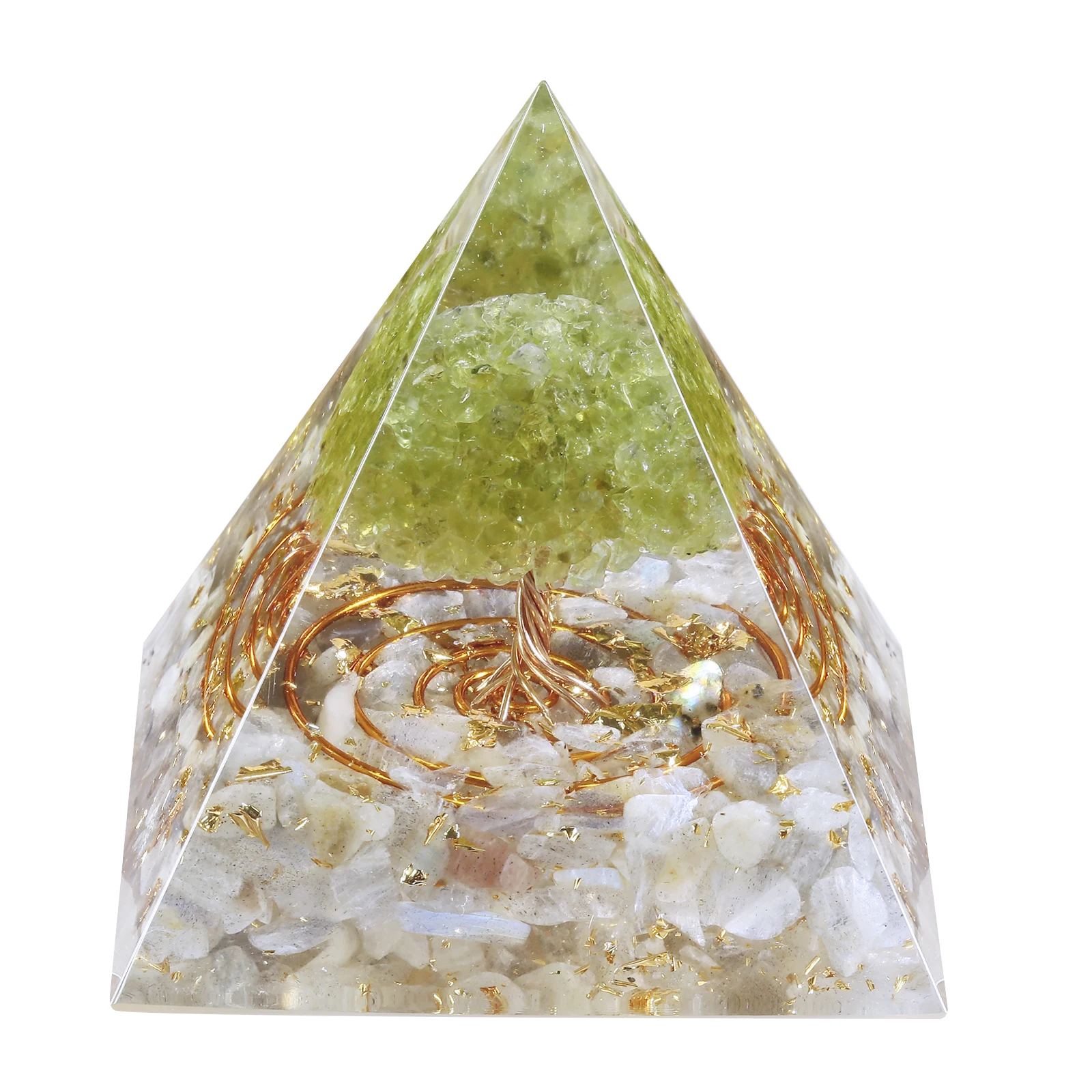Natural Peridot Tree Of Life Orgone Pyramide Reiki Healing Orgonite Pyramid Yoga Meditation Tool EMF Protection For Home Decor