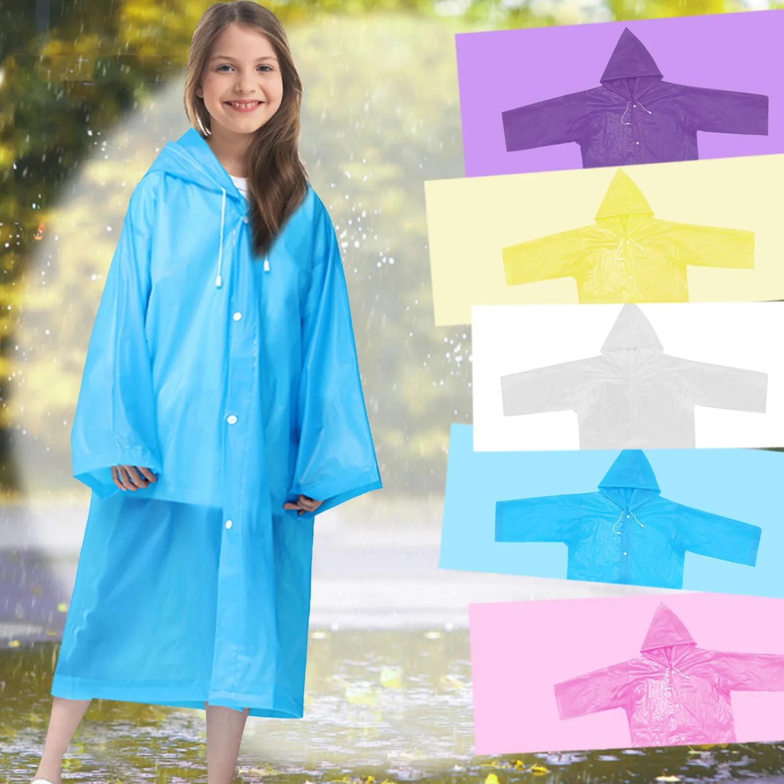 Poncho de PVC con Capucha Impermeable Azul