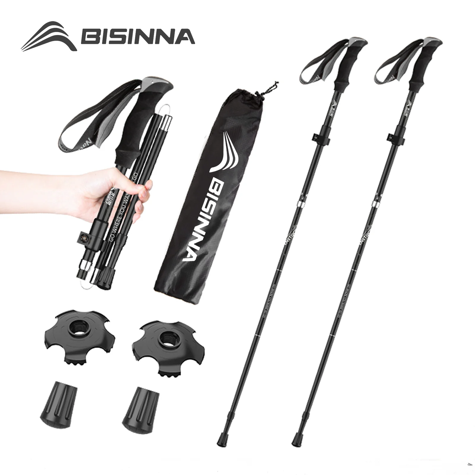 BISINNA 2pcs Ultralight Trekking Poles Walking Sticks Hiking Canes Folding Aluminum Walking Pole Nodic Walking Sticks