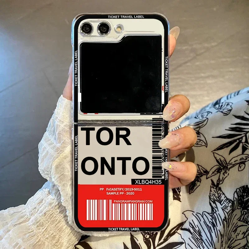 Hot Ticket Travel Label Phone Case with New York, Seoul, and Paris Design - Hard Protective Cover, Clear s