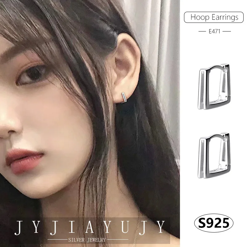 

JYJIAYUJY 100% Sterling Silver S925 Hoop Earrings Smooth Surface Square Line Shape Fashion Hypoallergenic Fine Jewelry Gift E471