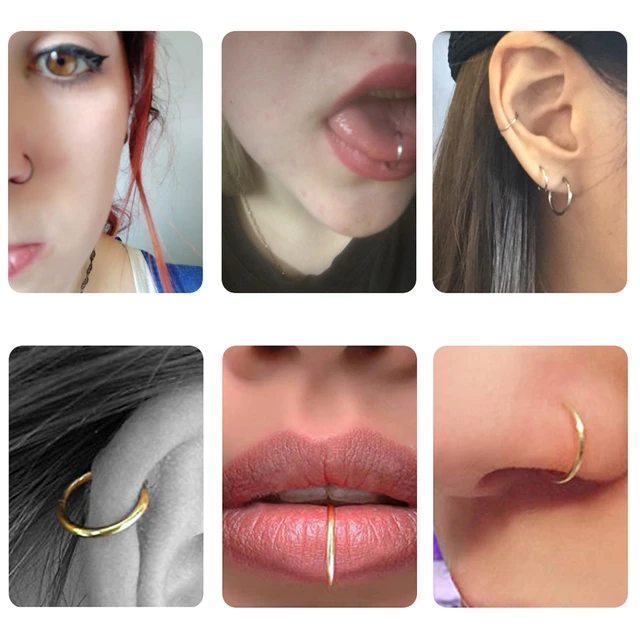 Stainless Steel Nose Rings Hoop for Women Men Paved CZ Cartilage Earring  Hoop Cute Butterfly Flower Nose Piercing Jewelry | Fake Nose Ring for Women  | Non Pierced Nose Ring - Color Gold