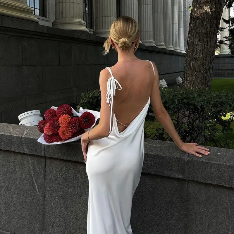 Women¡®s Sexy High Silt Spaghetti Strap Chain Long Dress V Neck Sleeveless Lace Up Backless Loose Evening Club Party Dress