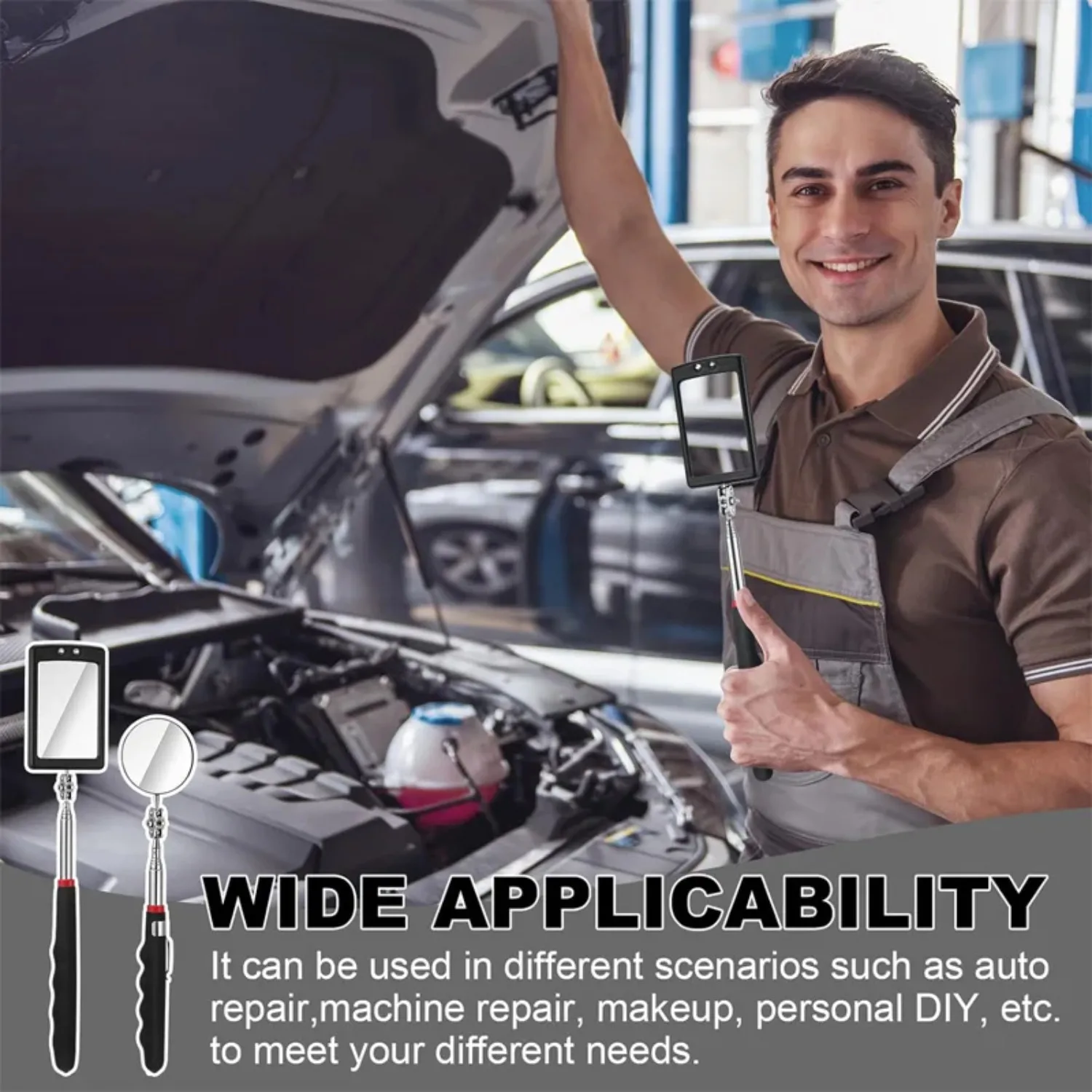 확장형 검사 거울 360도 회전 LED 검사 거울 정비공 차량 검사용 텔레스코핑 거울