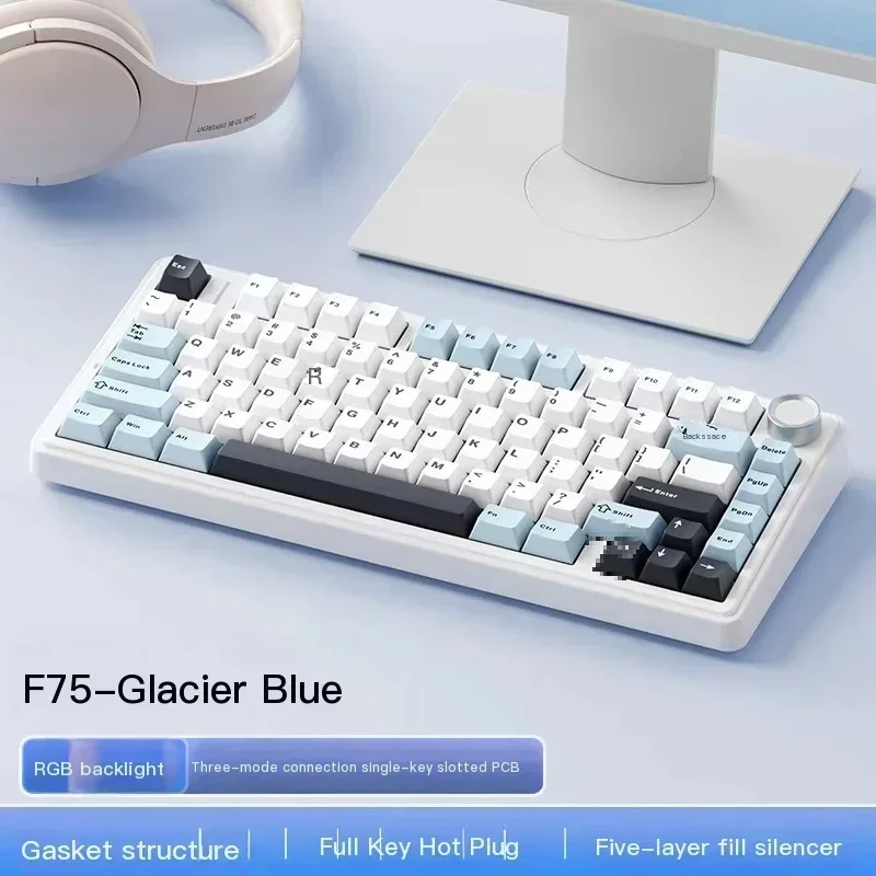 F75 Mechanical Keyboard Bluetooth Wired RGB PBT 75%/2.4G Wireless Layout OEM Profile Gasket Pc Office Supplies Tablet Keyboard