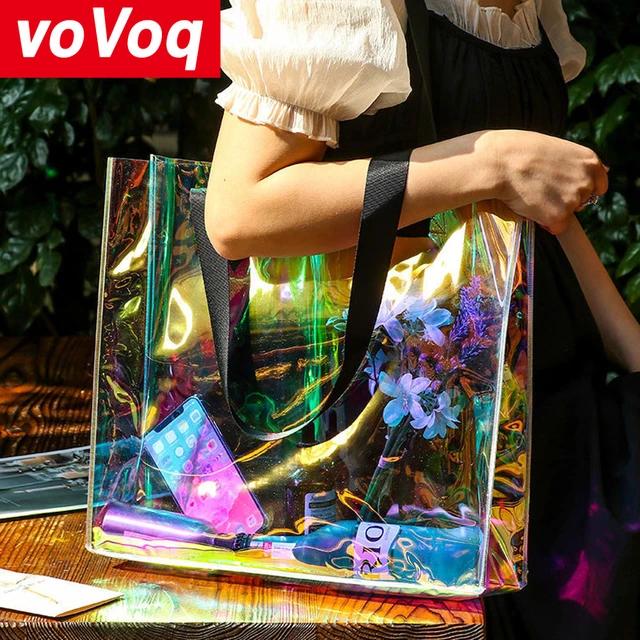 Pvc Laser Bag Clear Plastic Bag Tote Bag Fashion Pvc Large Capacity Summer  Waterproof Shopping Bag Gift Bag Shoulder Women Bag - Shoulder Bags -  AliExpress