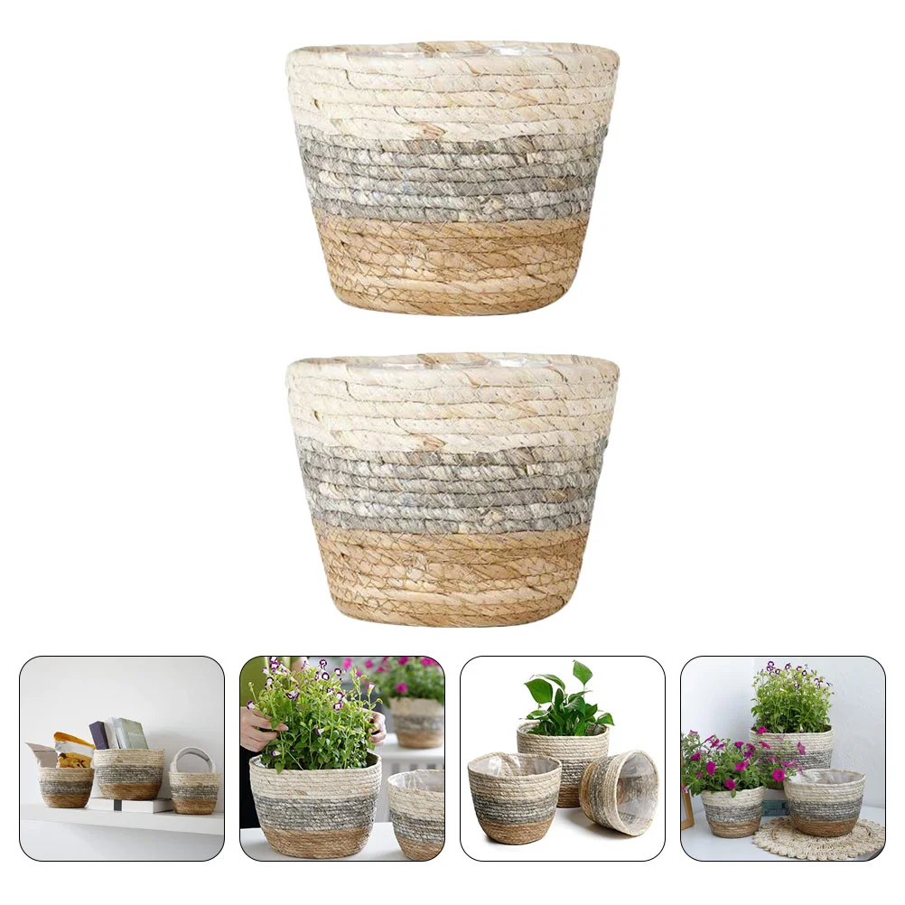 

2Pcs Vase For Plants Woven Flower Baskets Indoor Flower Baskets for Home Shop Desktop Decorations