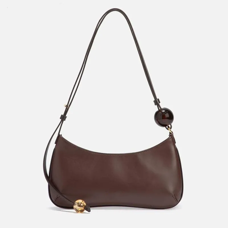 

JAQ Women's Soft Leather Shoulder Crossbody Bag Messenger Half Moon Tote French Luxury Designer Handbags for Ladies Beaded Strap