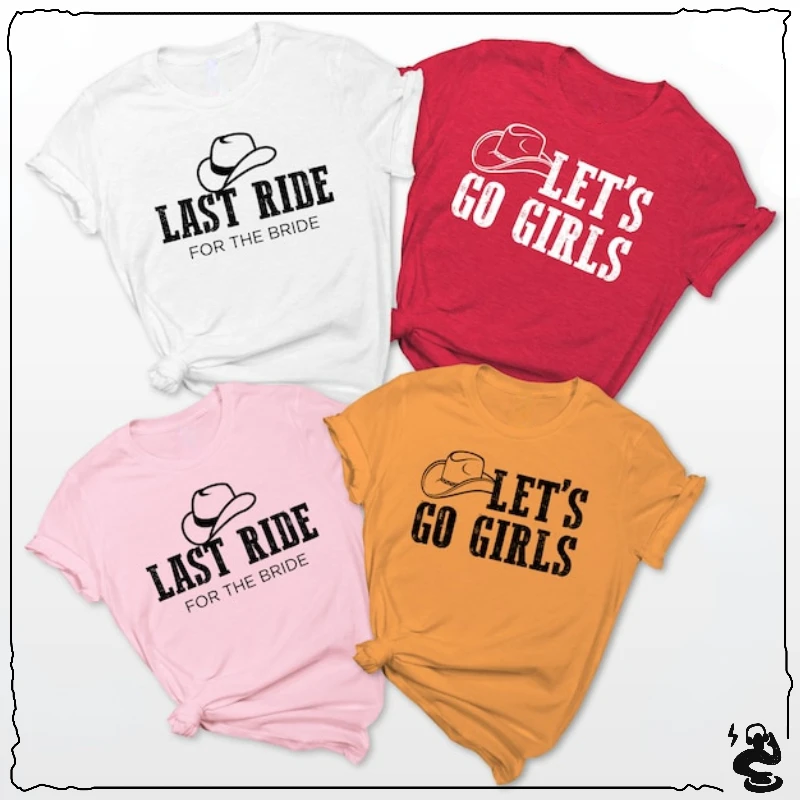 

Limited Edition printed Last Ride for the Bride, bridesmaids Girls party Shirt. A graphic T-shirt for her engagement present.