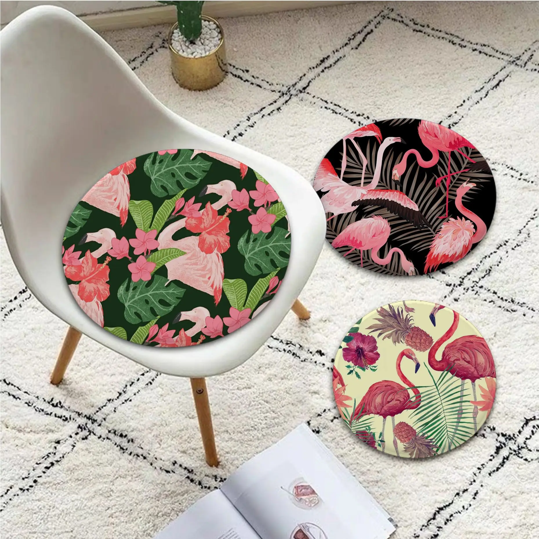 

Flamingo Tropical Leaf Creative Meditation Cushion Stool Pad Dining Chair Tatami Seat Cushion Anti-Slip Outdoor Garden Cushions