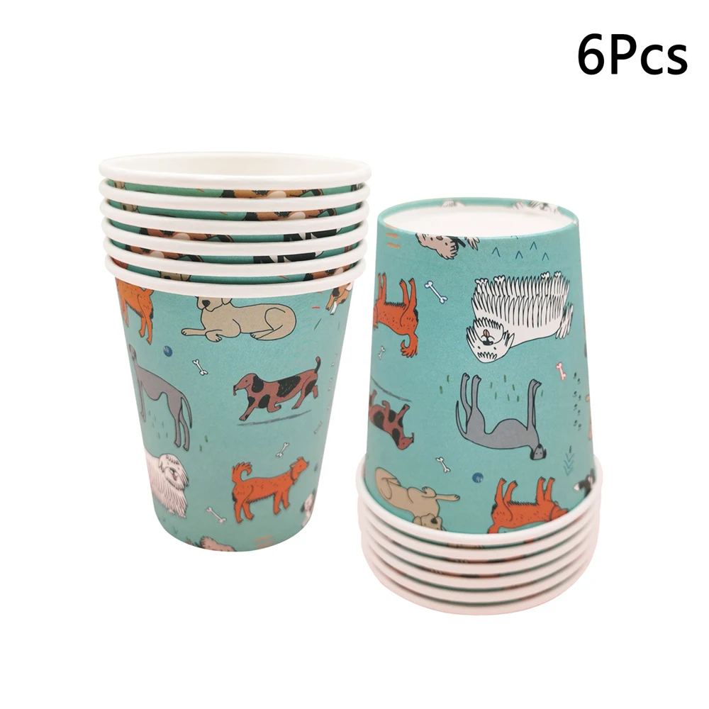 6Pcs Cute Pet Little Doggies Happy Birthday Paper Plates Cups Tableware 1st Birthday Baby Showe Decoration Home Party Supplies