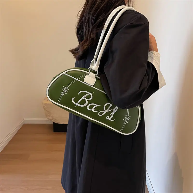 HAEX Fashion Women Shoulder Bags 2023 New LA Style Vintage Letter Embroidery Underarm Bolso Mujer Large Capacity Boston Bag