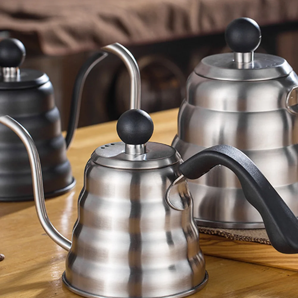 Bouilloire Inox 1L Avec Thermomètre - Bec Col De Cygne Et Poignée Bois - Navaris