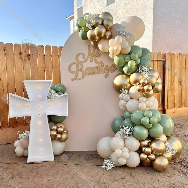 

124pcs Natural Sand Boho Balloon Garland Gold Green 1st Birthday Balloon Backdrop Baby Shower Gender Reveal Retro Bridal Shower