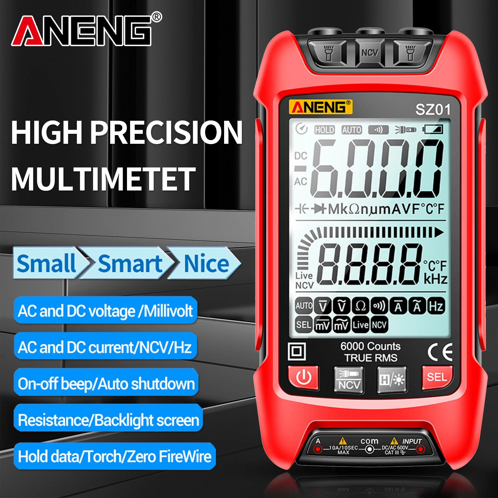 

ANENG SZ01 Digital Multimeter 6000 Counts DC/AC Voltage Current Resistance Tester True RMS Auto Electrical Capacitance Meter