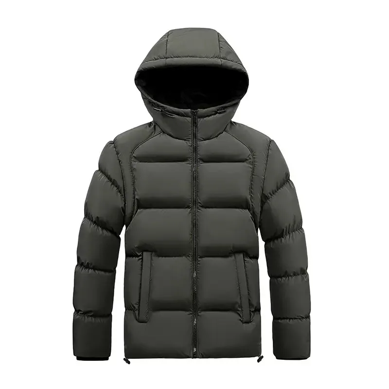 New Autumn/Winter Fashion Solid Color Thickened Warm Windproof Hooded Cotton Jacket Men's Casual Loose Sports Plus Size Coat